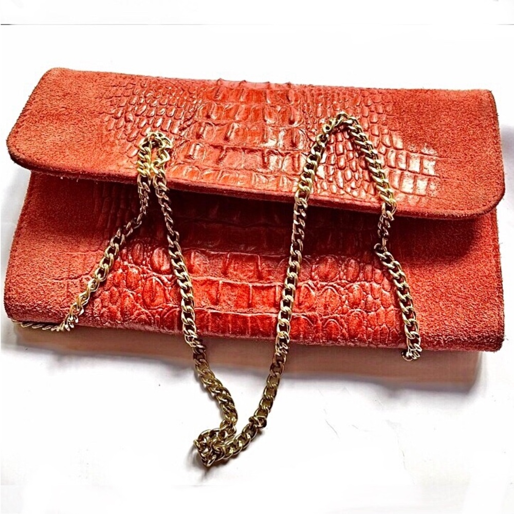 Pelle Croc Embossed Suede Clutch - Italy